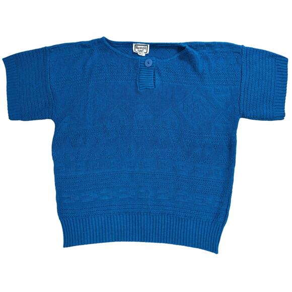 VTG Keneth Too Sweater Womens M Blue Short Sleeve Textured Knit USA 80s Retro - Picture 1 of 9